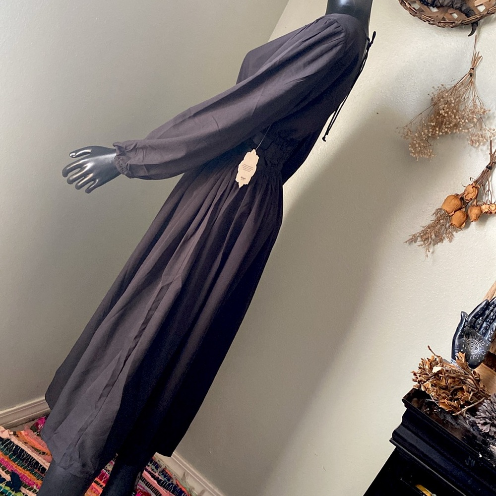 Indulge Black Bishop Sleeve Wrap Dress V-Neck - Picture 5 of 13
